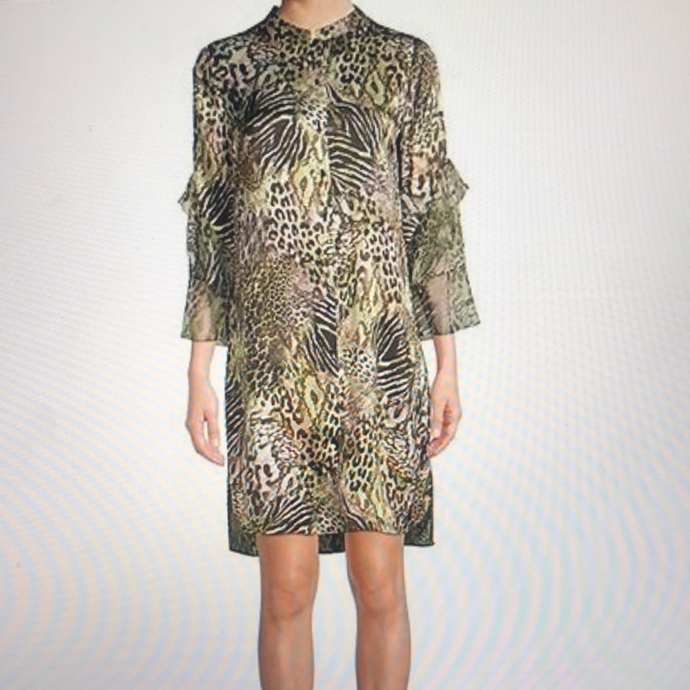 Elie Tahari Animal Print Silk Shirt Dress